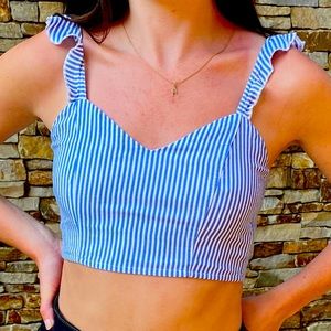 Blue and white stripped tank crop top